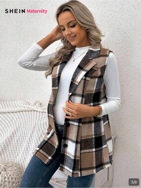 SHEIN Plaid Sleeveless Maternity Vest - Brown, Black & White